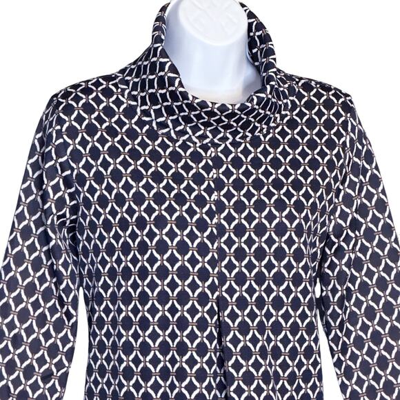 Top It Off Meghan Navy Geometric Print Turtleneck Dress Small NWT Workwear Chic - Picture 2 of 8